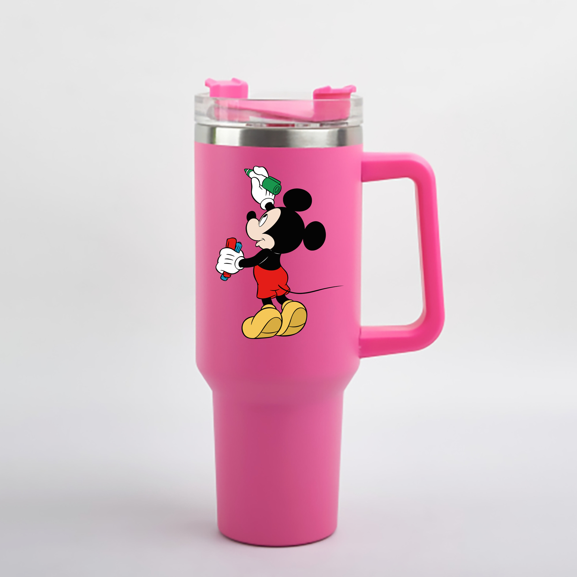 （画像用） ミッキーマウス Mickey Mouse 1200mL車用タンブラー - クリスタルステッカー（プラスチックストロー付き）